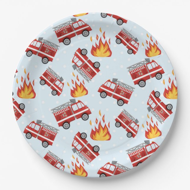 Firetruck Firefighter Birthday Party Paper Plates (Front)