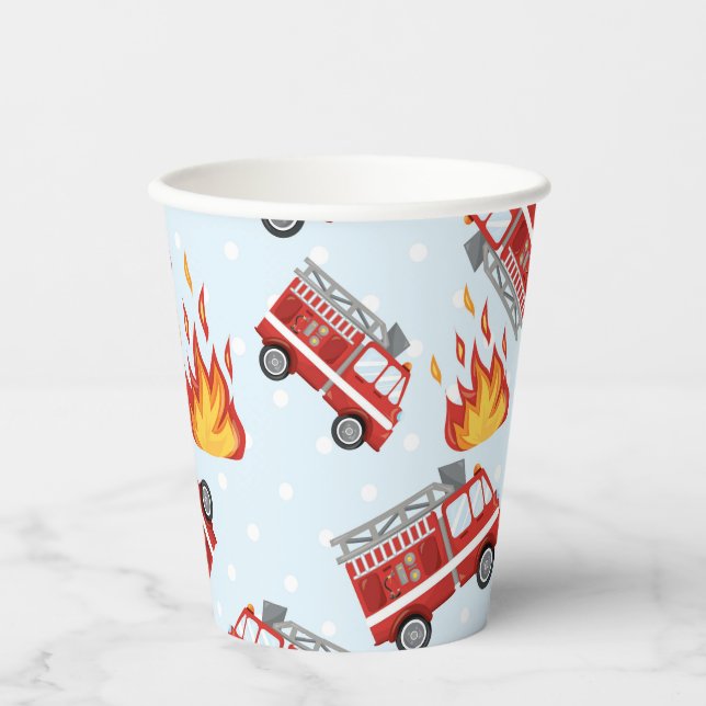 Firetruck Firefighter Birthday Party Paper Plates Cups (Front)