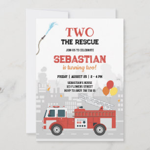 Firetruck Firefighter Boy Birthday Invitation