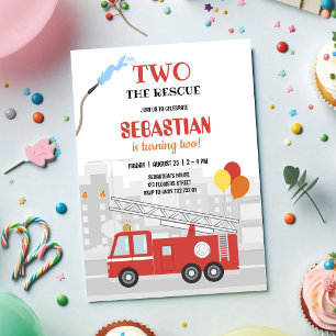 Firetruck Firefighter Boy Birthday Invitation