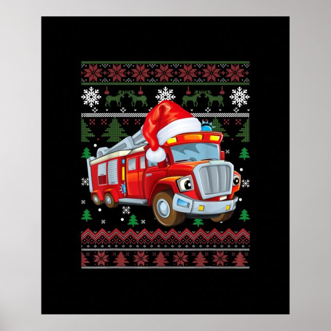 Firetruck Firefighter Christmas Cute Boy Santa Hat Poster (Front)