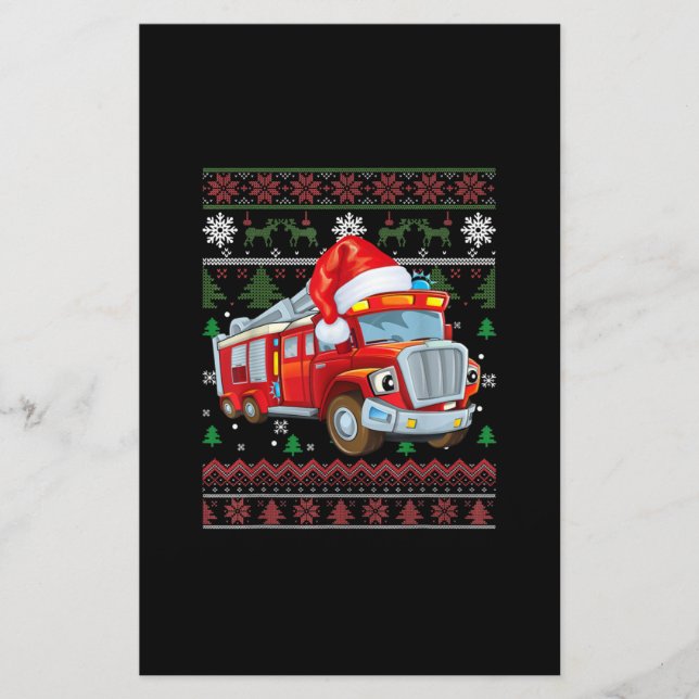 Firetruck Firefighter Christmas Cute Boy Santa Hat Stationery (Front)