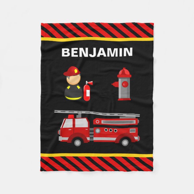 Firetruck Firefighter Fleece Blanket (Front)
