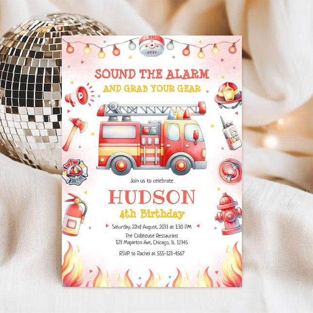 Firetruck Firefighter Kids Birthday Invitation (Creator Uploaded)