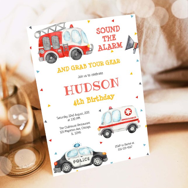 Firetruck Firefighter Kids Birthday Invitation (Creator Uploaded)