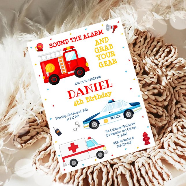 Firetruck Firefighter Kids Birthday Invitation (Creator Uploaded)