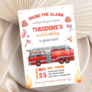 Firetruck Firefighter Kids Birthday Invitation