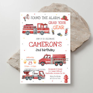 Firetruck Firefighter Kids Birthday Invitation