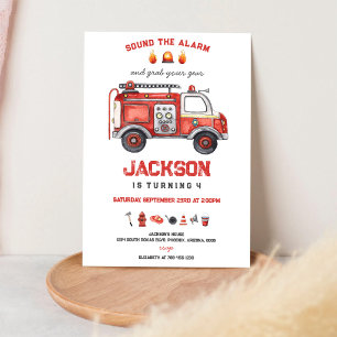 Firetruck Firefighter Kids Birthday Invitation
