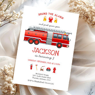 Firetruck Firefighter KIds Birthday Invitation