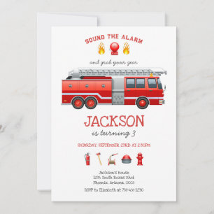 Firetruck Firefighter KIds Birthday Invitation