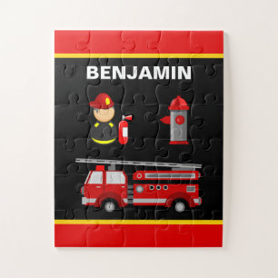 Firetruck Firefighter Personalized Kids Name Jigsaw Puzzle
