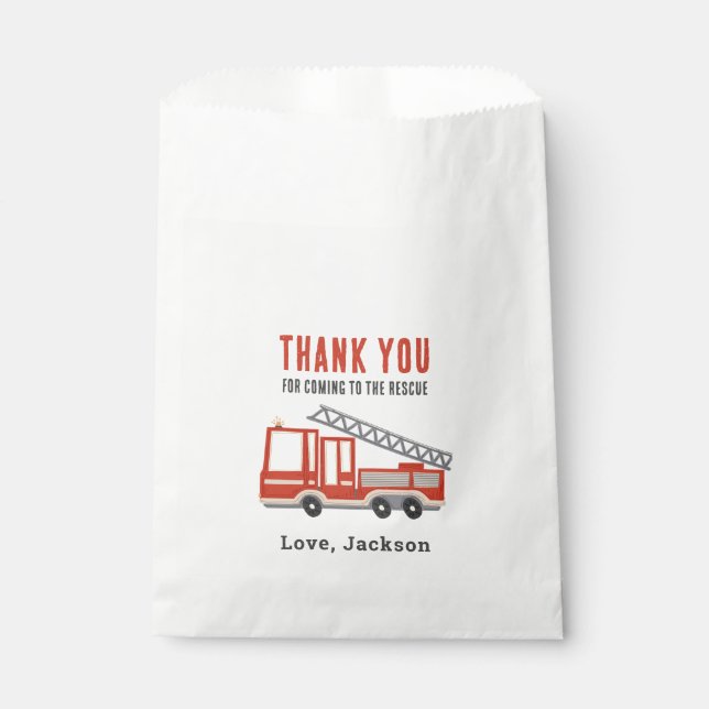 Firetruck Fireman Birthday Party Thank You Favour Bag (Front)