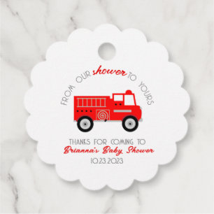Firetruck From Our Shower to Yours Baby Shower Favour Tags