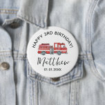 Firetruck Happy Birthday Party Button<br><div class="desc">This Firetruck Happy Birthday Party Button is designed to match our watercolor Firetruck themed collection! This theme is perfect for any gender, boy or girl, with soft tones of red and grey. This design features a watercolor fire engine truck. To edit with your event details, click on “Personalize” or “Details”,...</div>