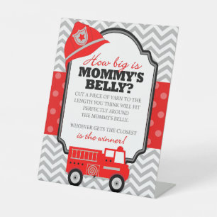 Firetruck How Big is Mommy's Belly Shower Game Pedestal Sign
