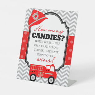 Firetruck How Many Candies Party Game Pedestal Sign