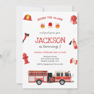Firetruck Kids Birthday Invitation