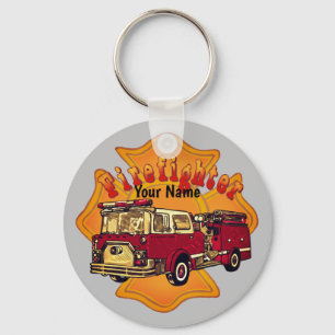  Firetruck Maltese Cross Firefighter Keychain
