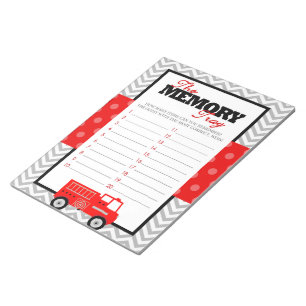 Firetruck Memory Tray Baby Shower Game - 40 Pack Notepad