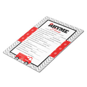 Firetruck Nursery Rhyme Baby Shower Game Pack Notepad