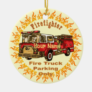 Firetruck Parking firefighters ornament