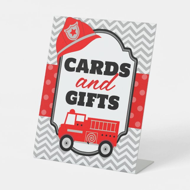 Firetruck Party Cards and Gifts Display Pedestal Sign (Front)