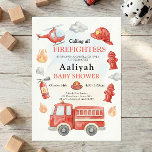 firetruck party firefighter vehicle baby shower invitation