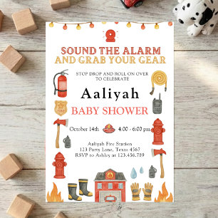 firetruck party firefighter vehicle baby shower invitation