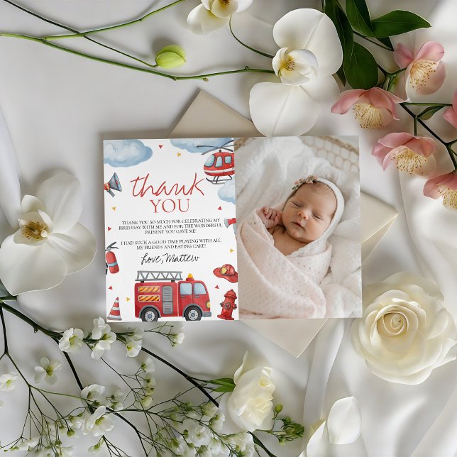 Firetruck Photo Thank You Card (Creator Uploaded)