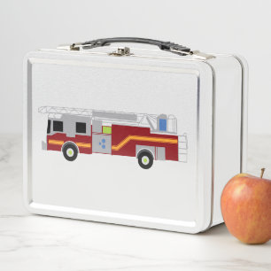 Firetruck Rescue Illustration Metal Lunch Box