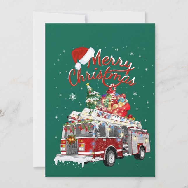 Firetruck Santa Sleigh Fireman Christmas Firefight Invitation (Front)