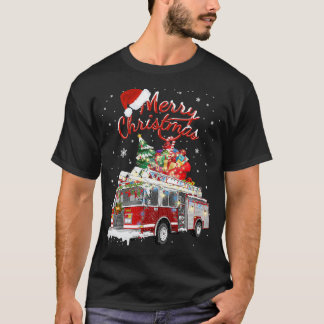 Firetruck Santa Sleigh Fireman Christmas Firefight T-Shirt