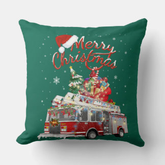 Firetruck Santa Sleigh Fireman Christmas Firefight Throw Pillow
