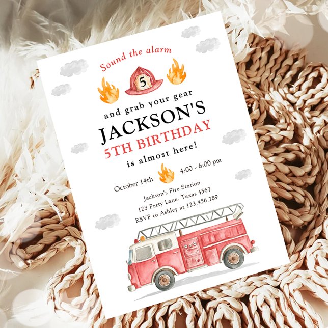 Firetruck Sound the Alarm Fireman Boy Birthday Invitation (Creator Uploaded)