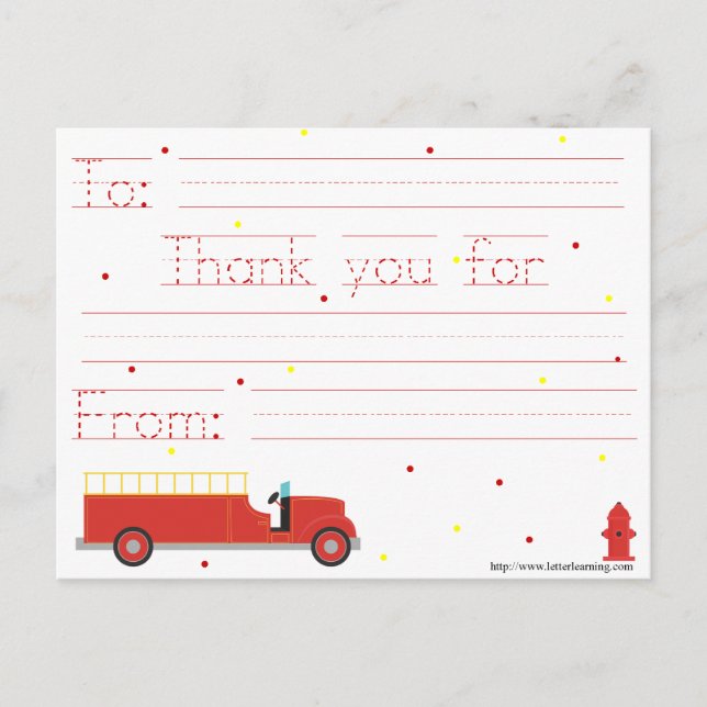 Firetruck Thank You Note (w/ traceable message) Postcard (Front)