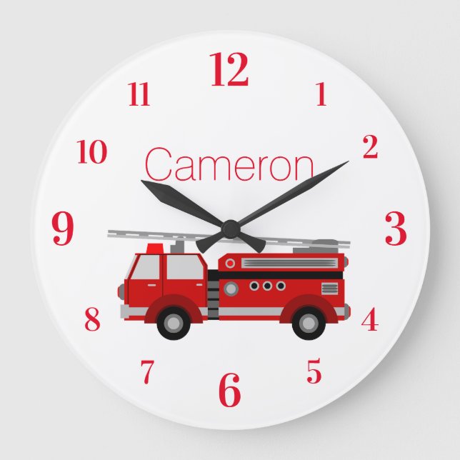 Firetruck with Custom Name Large Clock (Front)