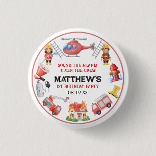 Firetrucks Boy 1st Birthday Cute Little party 1 Inch Round Button