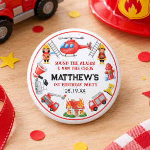Firetrucks Boy 1st Birthday Cute Little party 1 Inch Round Button