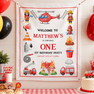 Firetrucks Boy 1st Birthday Cute Little party Banner