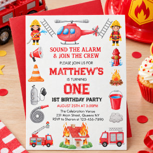 Firetrucks Boy 1st Birthday Cute Little party Invitation