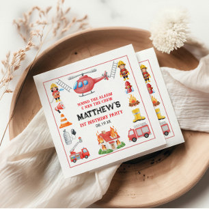 Firetrucks Boy 1st Birthday   Cute Little party Napkin