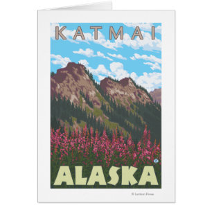 Fireweed et montagnes - Katmai, Alaska
