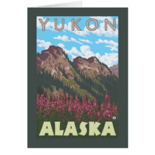 Fireweed et montagnes - le Yukon, Alaska