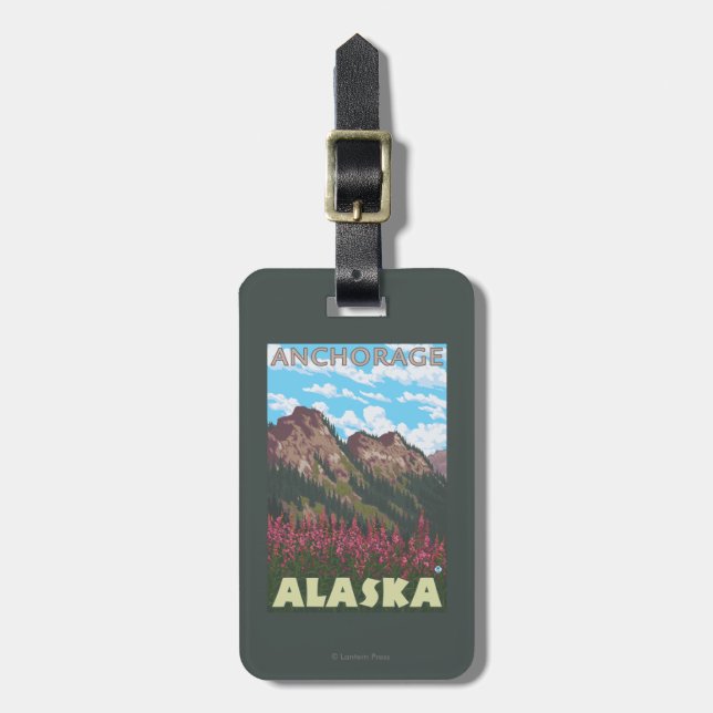 Fireweed & Mountains - Anchorage, Alaska Luggage Tag (Front Vertical)