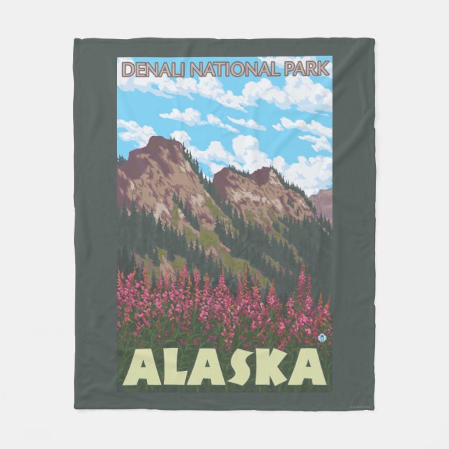 Fireweed & Mountains - Denali Nat'l Park, Fleece Blanket (Front)