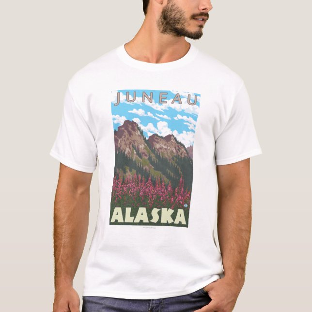 Fireweed & Mountains - Juneau, Alaska T-Shirt (Front)