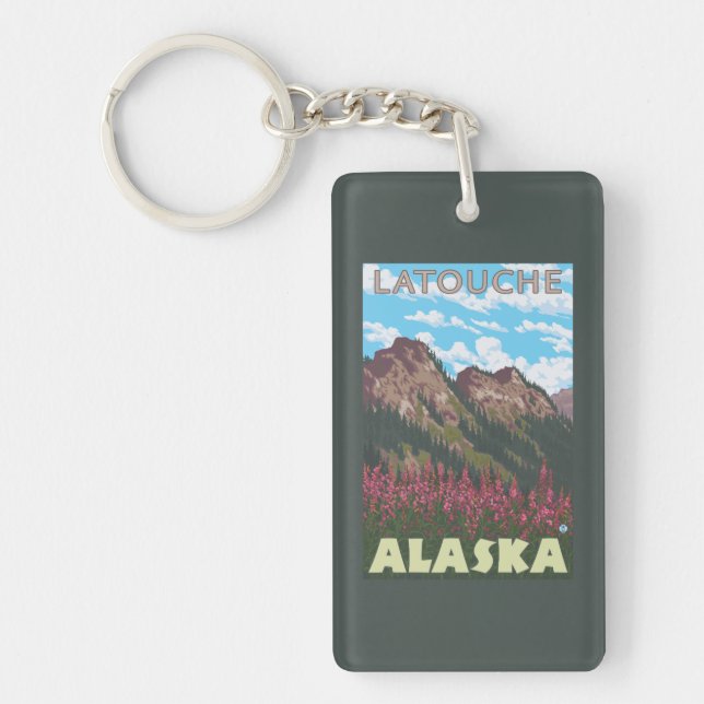 Fireweed & Mountains - Latouche, Alaska Keychain (Front)