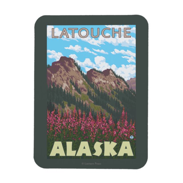 Fireweed & Mountains - Latouche, Alaska Magnet (Vertical)