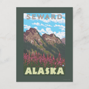 Fireweed & Mountains - Seward, Alaska Postcard